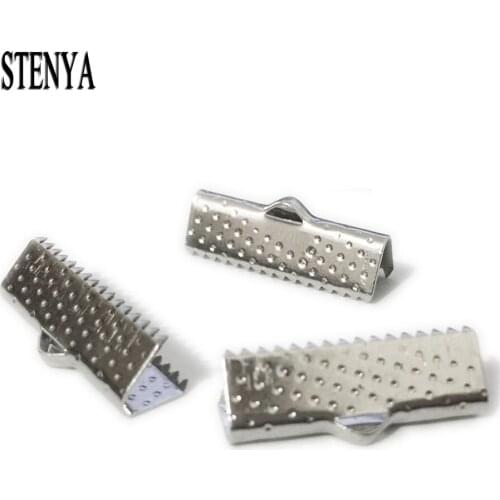 STENYA Crimp End Beads Leather Cord Flat Cover Clasps Cord End Caps String Ribbon Clip Foldover Necklace Bracelet Connectors