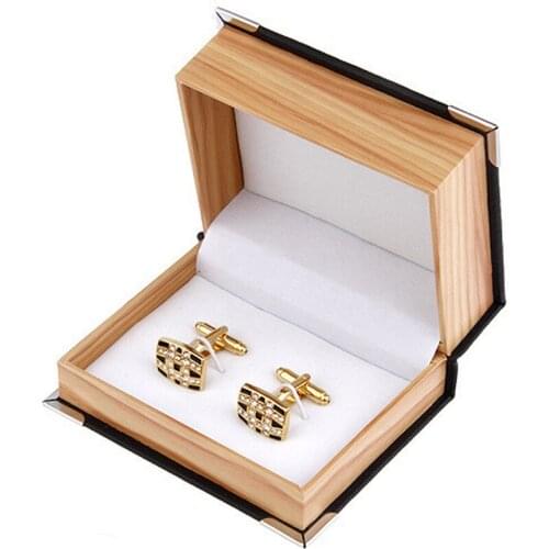 Cufflinks Packaging Box High-grade Wood Grain PU Leather (excluding Cufflinks) Trendy Classic Jewelry Box Gifts Box Portable