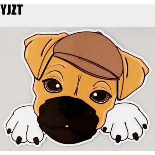 YJZT 13.6CM×10.9CM Decal Orange Dogs Head In Peaked Cap PVC Car Sticker 11C-0142