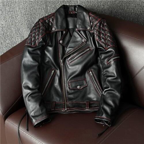 YR!Free shipping.2021 Brand new cool motor biker leather jacket.rider slim natural cowhide coat.fashion rivet leather clothes