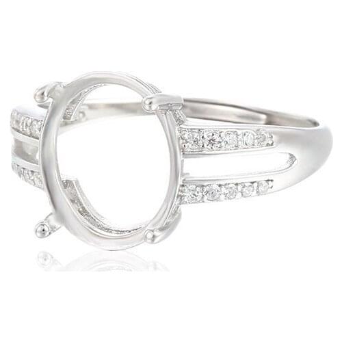 Ring Blank for 10x12mm Oval Cabochons Ring Setting White Gold Plated 925 Silver Zircon Adjustable Ring SR0248