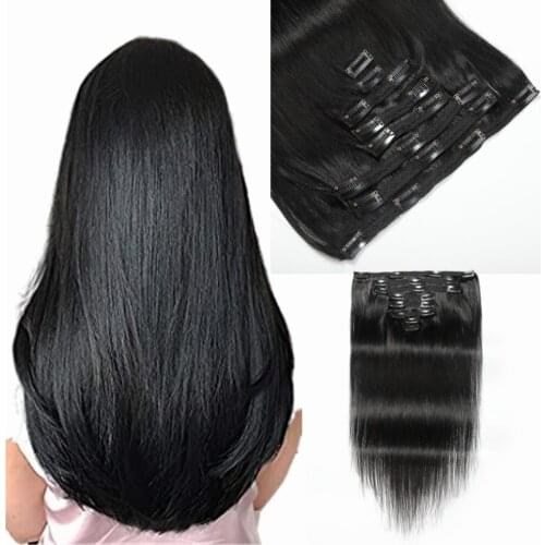 Halo Lady Beauty Clip ins Straight Hair Pieces Brazilian Non-Remy Hair Extensions 8 PCS/Set Thick Hairpiece 120g 8 Pieces Lot