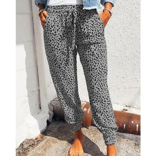 Women Drawstring Mid Waist Commute Casual Pencil Pants Spring Autumn All-Match Print Leisure Trousers Loose Leopard Jogger Pants