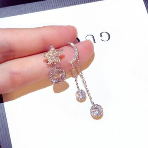 2020 Hot Sale Fashion Asymmetry Bling Star Moon Stud Earring Exquisite Luminous Zirconia Temperament Bohemia Women Earring Gift