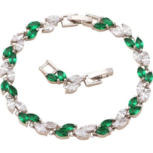 Leaves design white Gold tone green Crystal charm bracelets for women Health Fashion jewelry TB444A