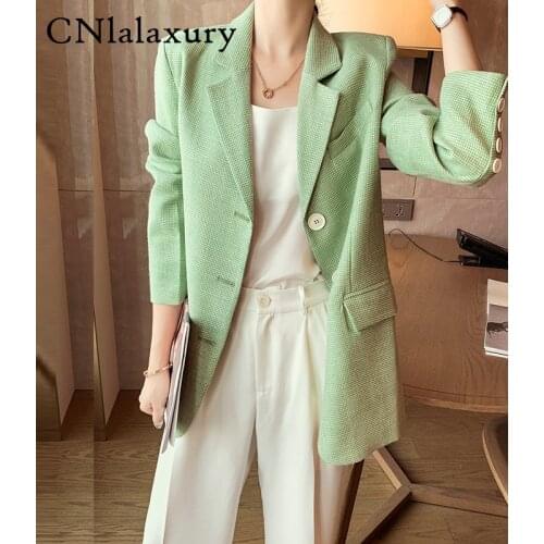 Ligth Green Single Breasted Retro Blazer feminino Long Sleeve Office Lady Blazers 2020 Women Outerwear Loose Suit Jacket Coats