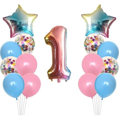 15pcs 1 2 3 4 5 6 7 8 9st Gradient Number Foil Balloons Digital Helium Ballon baby shower Happy Birthday Party Decor Kid Balloon