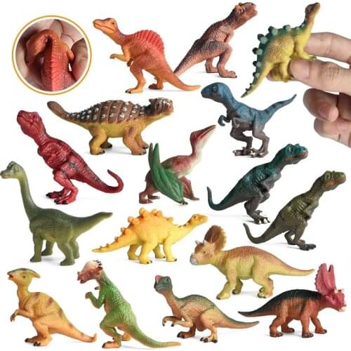 16pcs Small Size Jurassic Dinosaur Action Figure T-Rex Saichania Carnotaurus Animals Model TPR Safety Educational Kid Toy Gifts