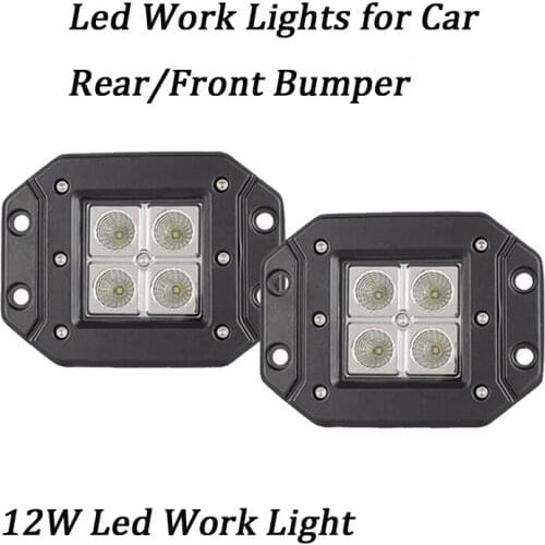 2 pieces 12W LED Work Light 12V 24V Driving Worklamp Flush Mount Pods 12W for Motorcycle Tractor Boat Off Road 4WD 4x4 Truck