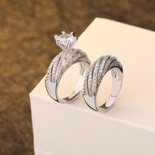 2pcs YaYI Jewelry Fashion Princess Cut 8*8mm White Cubic Zirconia Silver Color Engagement Wedding Party Couples Rings