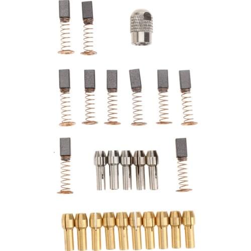 26pcs/set 0.5mm-3.2mm Brass Dremel Collet Mini Drill Chucks + 3.2mm Silver Collets+9mm Carbon Motor Brushes+Screw Cap