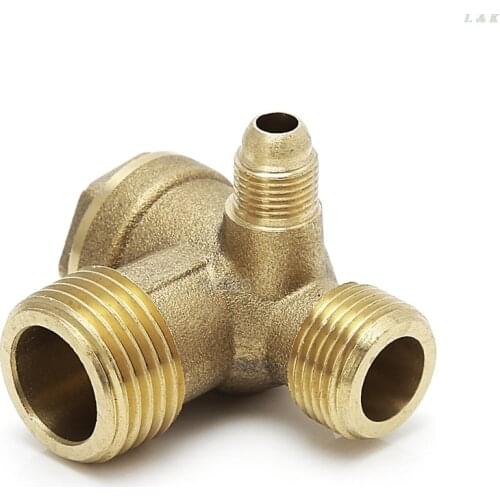 Male Thread 3 Way Metal Air Compressor Check Valve Gold Tone M07 dropship