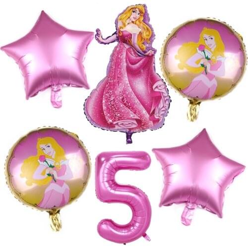 6pcs Aurora Belle Snow White Six Princess Foil Balloons Set Baby Shower Birthday Party Decorations Kids Helium Balls Toys Supply