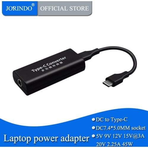 JORINDO usb type c dc power adapter converter 7.4*5.0mm female to usb c portable phone adapter for dell，HP notebooks,45W