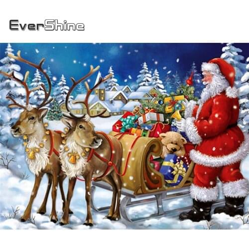 EverShine Diamond Embroidery Christmas Diamond Mosaic Full Drill Square Santa Picture Rhinestone Scenic Painting Deer Home Decor
