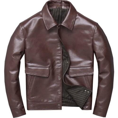 Free shipping.sales,2019 new casual genuine leather Jacket,US mens dark brown Leather coat,Batik cowhide outwear.warm business