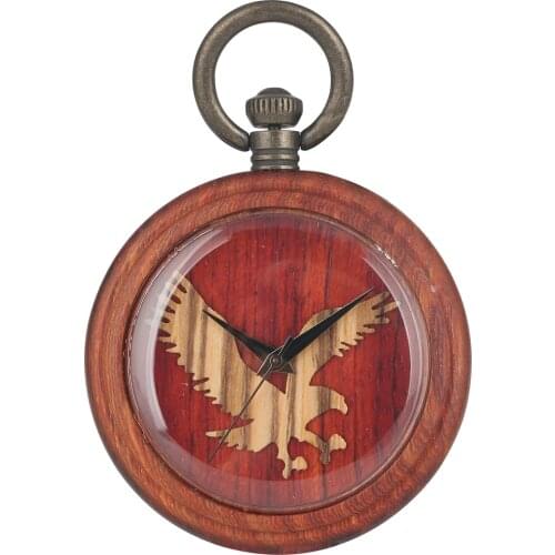 Large Reddish Brown Dial with Owl Pattern Pocket Watches for Wife Great Open Face Wooden Pendant Watch for Female