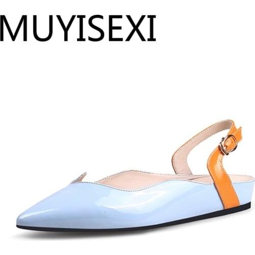 Slingbacks flat genuine leather 2.5cm sandals pointed toe buckle straps office casual cozy daily wear lady shoe HL214 MUYISEXI