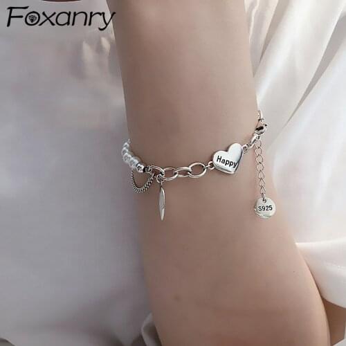 FOXANRY 925 Sterling Silver Pearls Bracelets for Women New Trendy Elegant Unique Wing Pendant Design Sweet Girl Party Jewelry