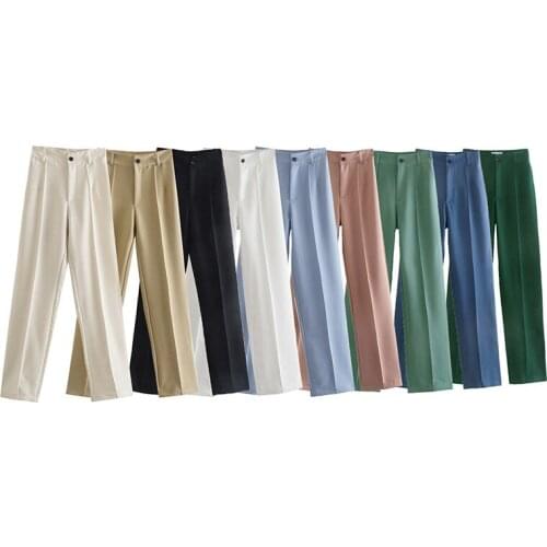 2021 NEW Women Pants Chic Fashion Office Lady Solid Straight Pants Vintage High Waist Pants Zipper Female Casual Trousers Mujer