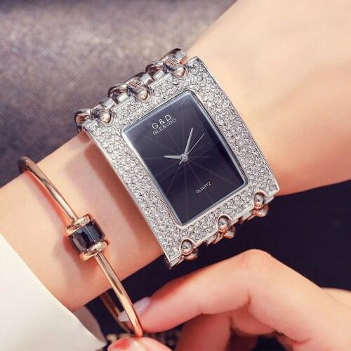 G&D Brand Luxury Ladies Bracelet Watches Silver Fashion Casual Women Quartz Wristwatches Reloj Mujer Montre Femme Black Dial