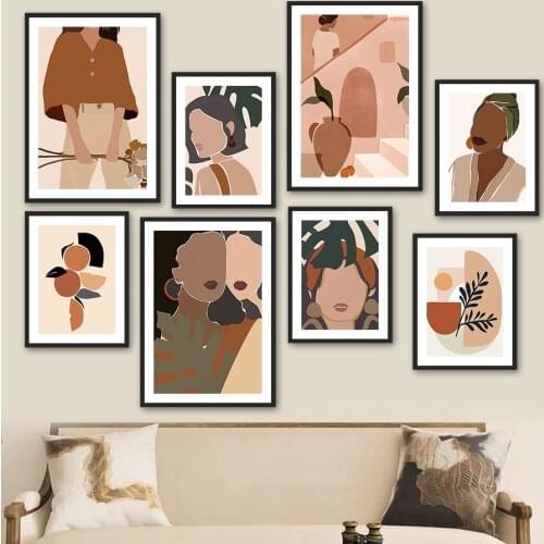 Girl Vase Monstera Color Block Wall Art Canvas Painting Nordic Posters And Prints Wall Pictures For Living Room Bohemian Decor