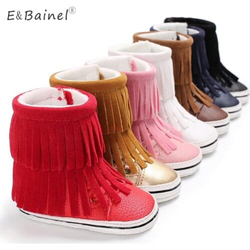 Baby Moccasins Newborn Baby Girl Boy PU Tassel Prewalker Solid Fringe Shoes Infant Toddler Soft Soled Anti-slip Boots Booties