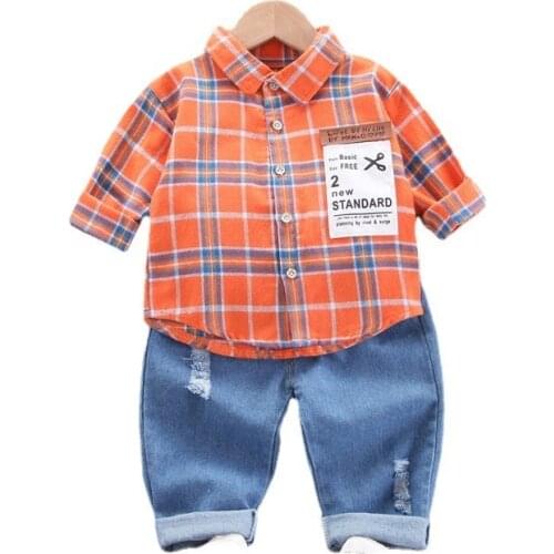 New Spring Autumn Baby Boys Clothes Suit Children Plaid Casual Shirt Pants 2Pcs/Set Toddler Sport Cotton Costume Kids Tracksuits