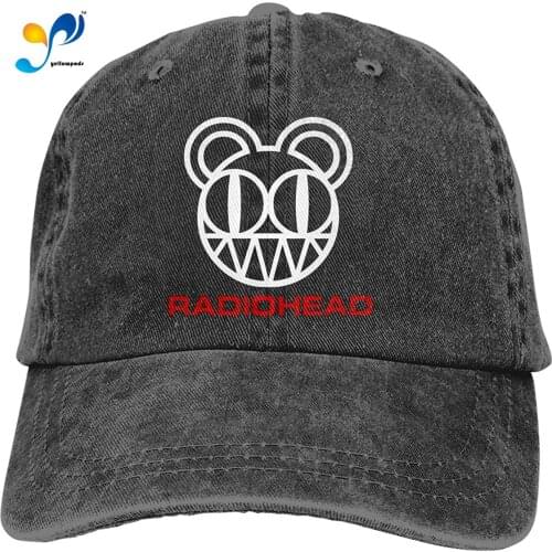 Radiohead Bear Denim Cap Baseball Cap Vintage Washed Distressed Cotton Hat Unisex Adjustable Hat Black