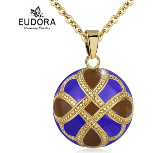 Eudora Flower harmony pregnancy bola ball Pendant Blue-brown-gold tri-color hand-painted Enamel necklace women Maternity Jewelry