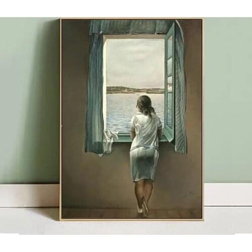 Salvador Dali Woman at The Window Canvas Paintings Posters and Prints Wall Art Pictures for Living Room Decor (No Frame)
