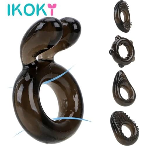 IKOKY Enlargement Penis Sleeve Ejaculation Delay 4 Piece /Set Extender Clitoral Stimulate Ring Penis Ring Sex Toy for Men