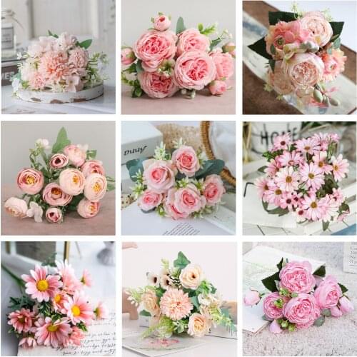 Pink Silk Peony Bouquet Home Decoration Accessories Wedding Party Scrapbook Fake Plants Diy Artificial Roses Flowers