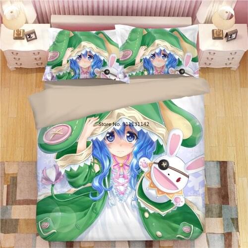 Cute Girl Animation Tokisaki Kurumi Bedding Set Cartoon Down Quilt Pillowcase 3D Bedroom Home Textile