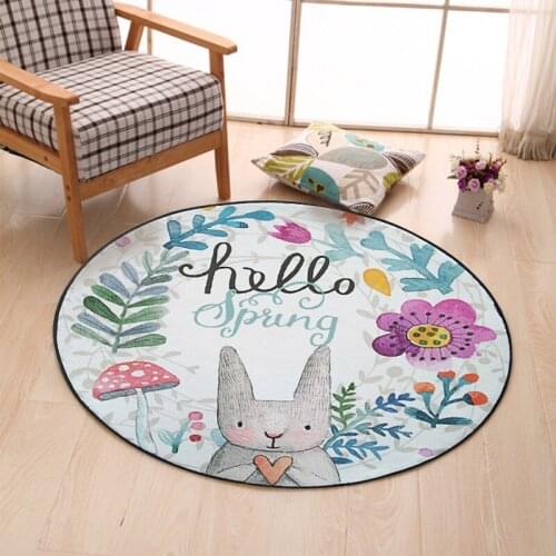 Nordic Romantic Cartoon Bedroom Bedside 80cm 100cm Round Carpet Rabbit Parten Thickened Crawling Pad Home Deco Easter Gift