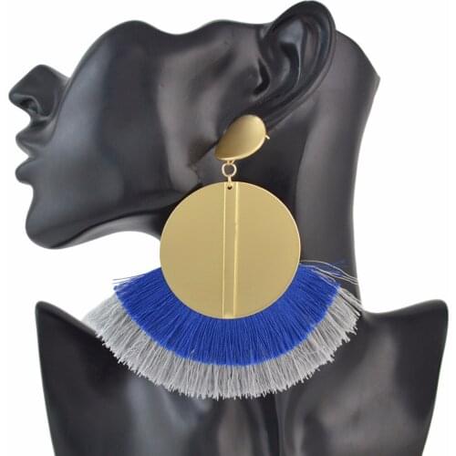 Colorful Statement Tassel Earring Handmade Bohemia Round Fan Shaped Hanging Fringe Dangle Earrings for Women Girl Ethnic Jewelry