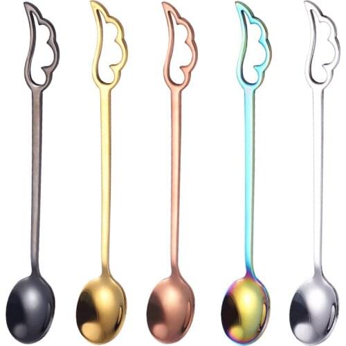 Creative Wing Shape Stainless Steel Spoon Dessert Fruit Honey Coffee Stirring Spoon Cutlery Dinnerware Accessory for Bar Kitchen