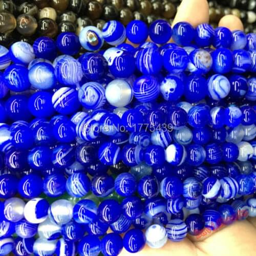 Fctory Price Natural Blue Stripe agat Jaspers 6mm 8mm 10mm Onyx Round Loose beads DIY jewelry