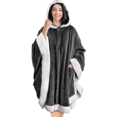 Hot Winter Blanket Women Cloak Hoodies Velvet Warm TV Blanket with Pocket Oversized Soft Plush Hoody Homewear Shawl Women WF033
