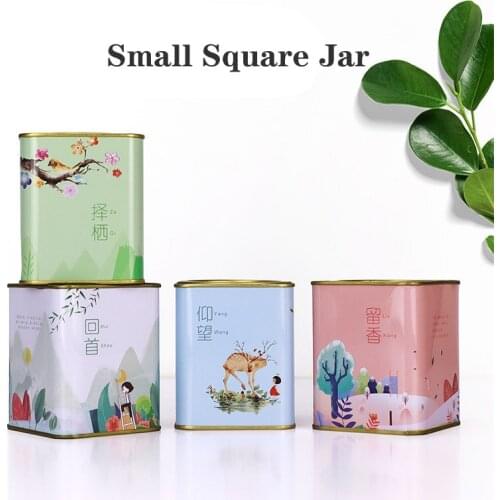 Small Square Tea Coffee Sugar Storage Jars Metal Flower Tea Food General Tinplate Packaging Box