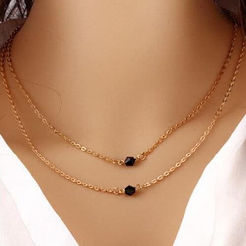 Fashion Simple Womens Short Collarbone Necklace Elegant Black Crystal Zircon Choker Chain Pendant Ladies Wedding Party Jewelry