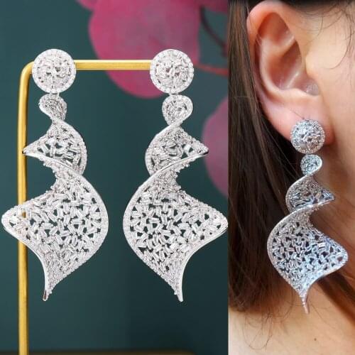 Trendy Hot New Luxury Spin Long Big Pendant Earrings For Women Wedding Party CZ Dubai Bridal Earrings Fashion Trendy Jewelry