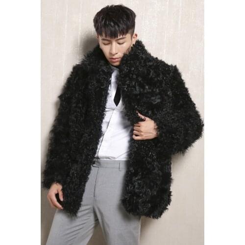 Men real genuine natural sheep fur coat mens fashion jacket with warm winter