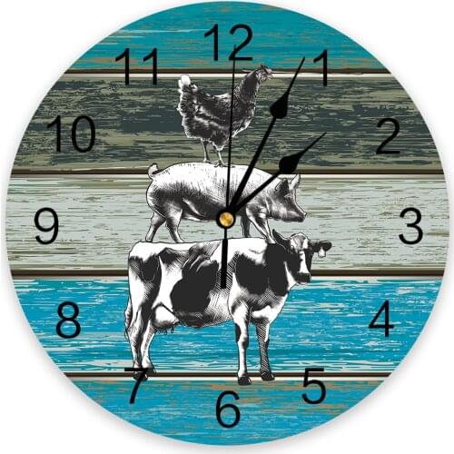 Farm Animal Theme Vintage Wood Grain Wall Clock Home Decor Silent Oclock Watch Wall Digital Clock Wall Clock Modern Design