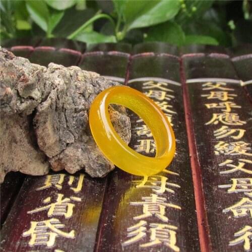 Natural ice kinds of male and female models imperial yellow agate jade jade ring finger ring authentic variety of thin strips