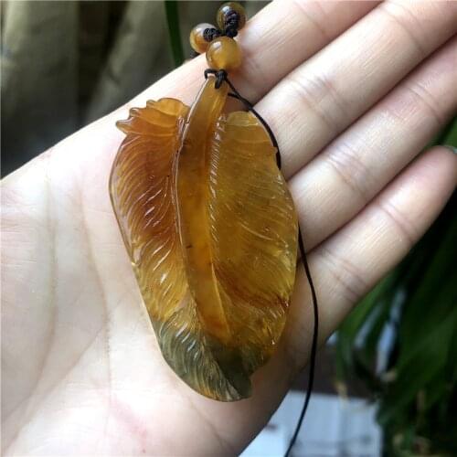 Natural xiuyu A jade Handcarved feather jade green jade pendant jade necklace men pendants jewelry jade necklaces