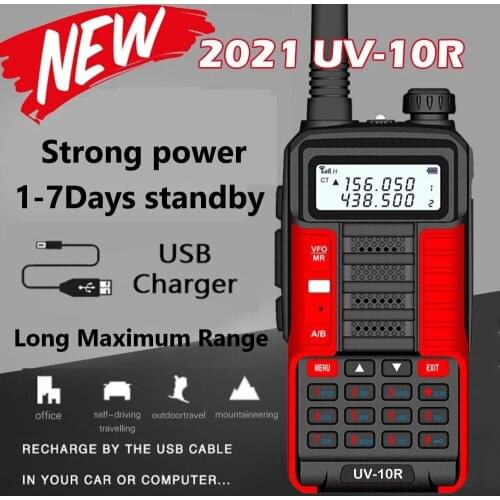 2021NEW BaoFeng UV-10R High Wattag Waterproof Walkie Talkie High Power CB Ham Long Range Portable Two Way Radio HF Transceiver