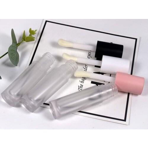 New Bulk 5ml Chunky Round Matte Transparent Big Wand Lip Gloss Tube Cosmetic Lipgloss Packaging Container with Pink White Lid