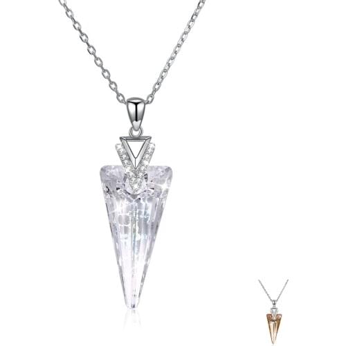SILVERHOO 925 Sterling Silver Triangle Fashion Pendant Necklace For Women Austria Crystal Necklace Party Fine Jewelry Trend 2021
