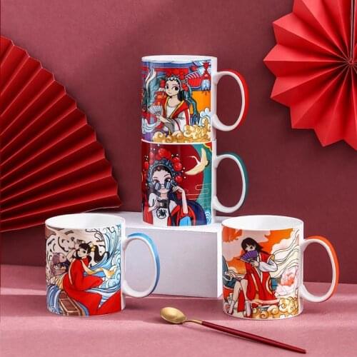 Hand Painted Ceramic Cup Office Chinese Style Guochao Water Cup Creative Cartoon Mug Hand Gift Chinese Style Cup Gift
